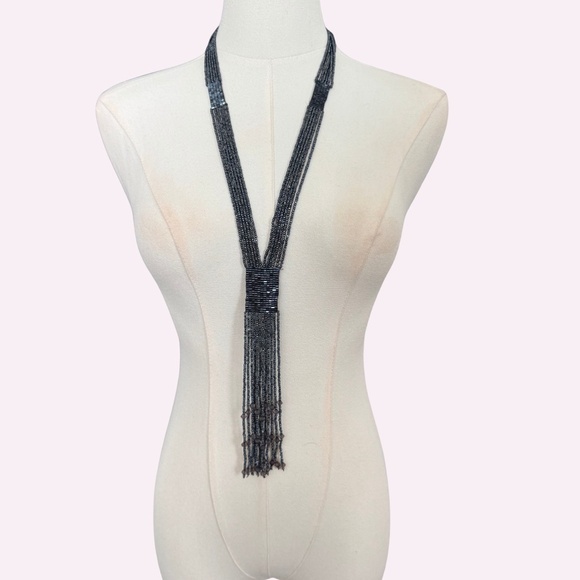 Multi Strand Beaded Chain Tassel Lariat Necklace - Picture 1 of 2